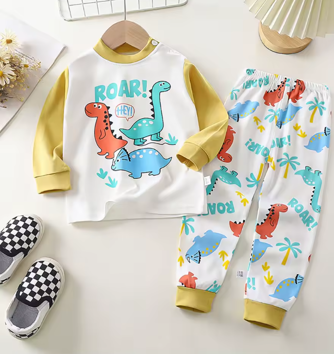 Pijama Infantil Unissex de Dinossauro – Macio e Quentinho para Outono/Inverno