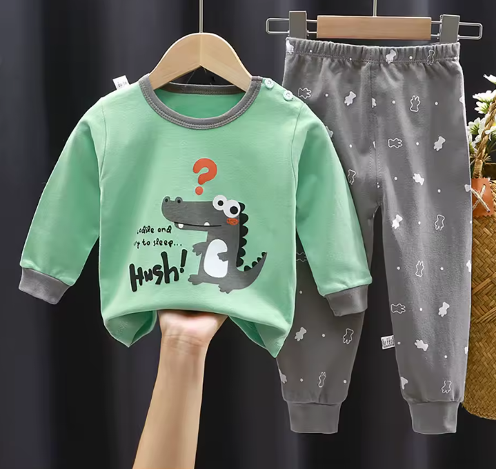 Pijama Infantil Unissex de Dinossauro – Macio e Quentinho para Outono/Inverno