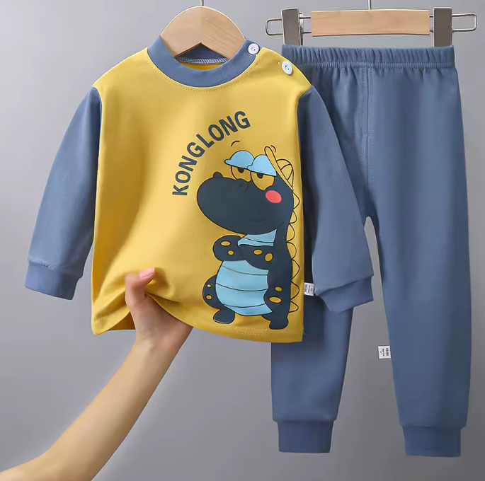 Pijama Infantil Unissex de Dinossauro – Macio e Quentinho para Outono/Inverno