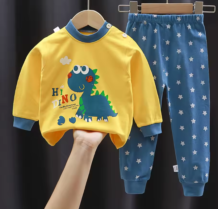 Pijama Infantil Unissex de Dinossauro – Macio e Quentinho para Outono/Inverno