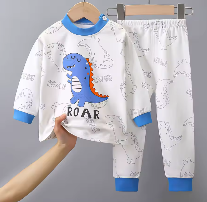 Pijama Infantil Unissex de Dinossauro – Macio e Quentinho para Outono/Inverno