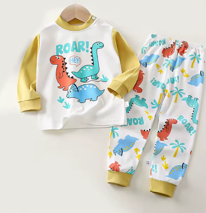 Pijama Infantil Unissex de Dinossauro – Macio e Quentinho para Outono/Inverno