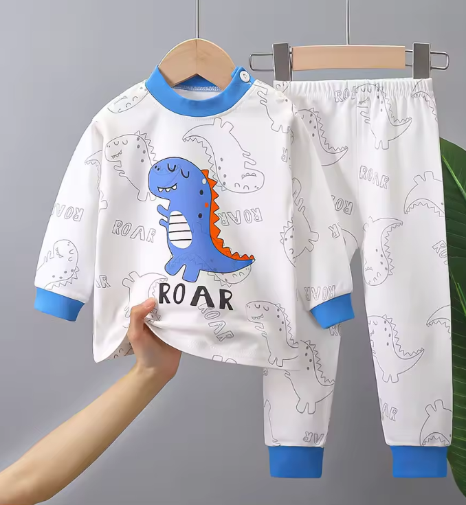 Pijama Infantil Unissex de Dinossauro – Macio e Quentinho para Outono/Inverno
